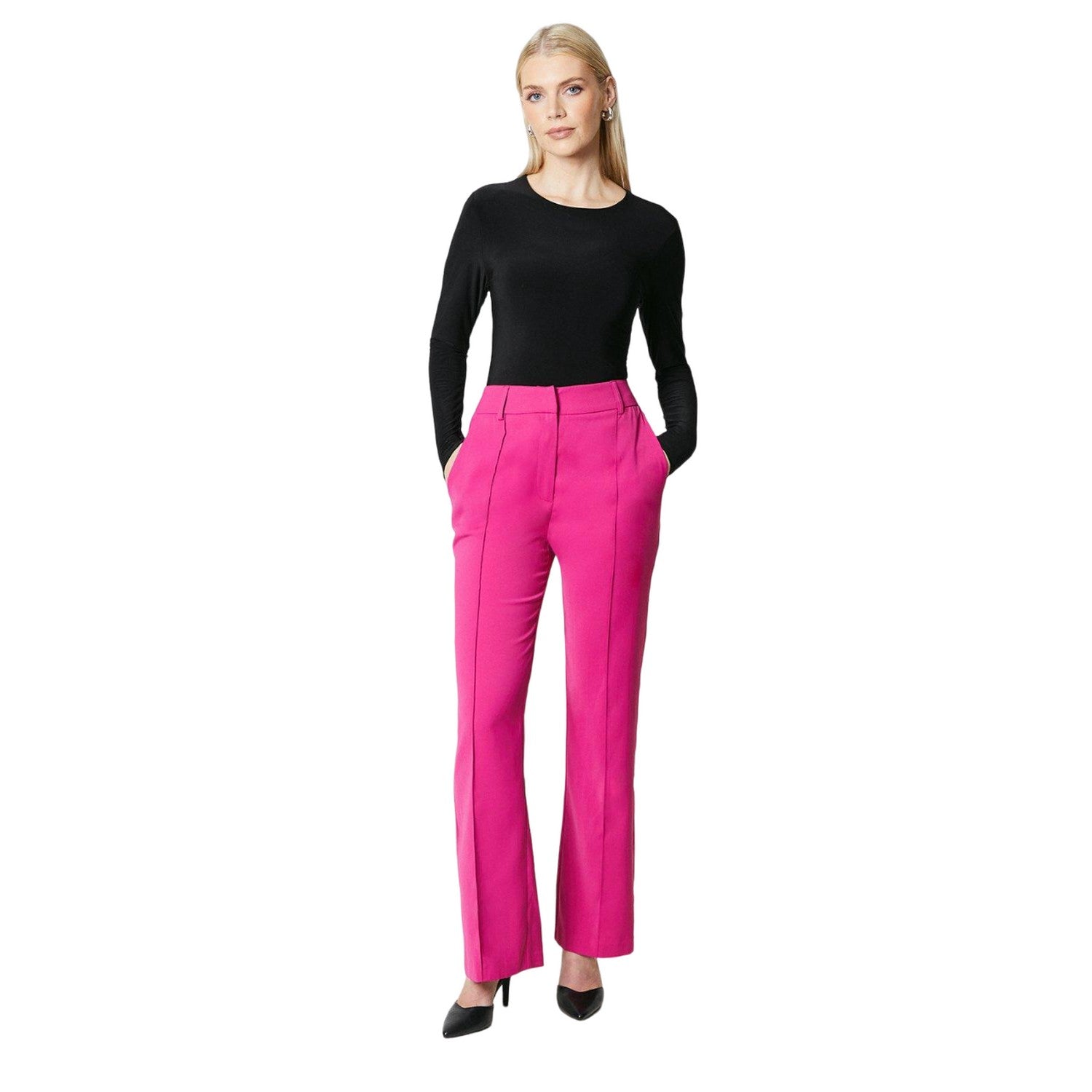Pink - Side - Principles Womens-Ladies Pintuck Split Hem Wide Leg Trousers