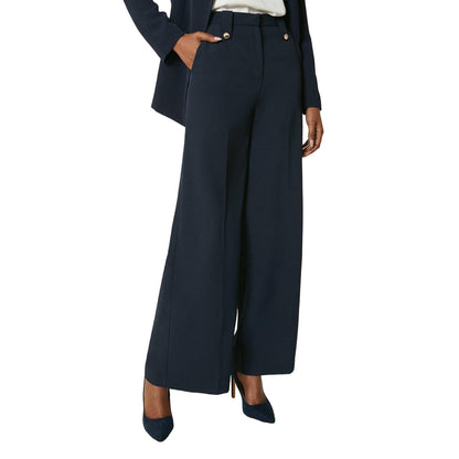 Navy - Front - Principles Womens-Ladies Button Detail Wide Leg Trousers