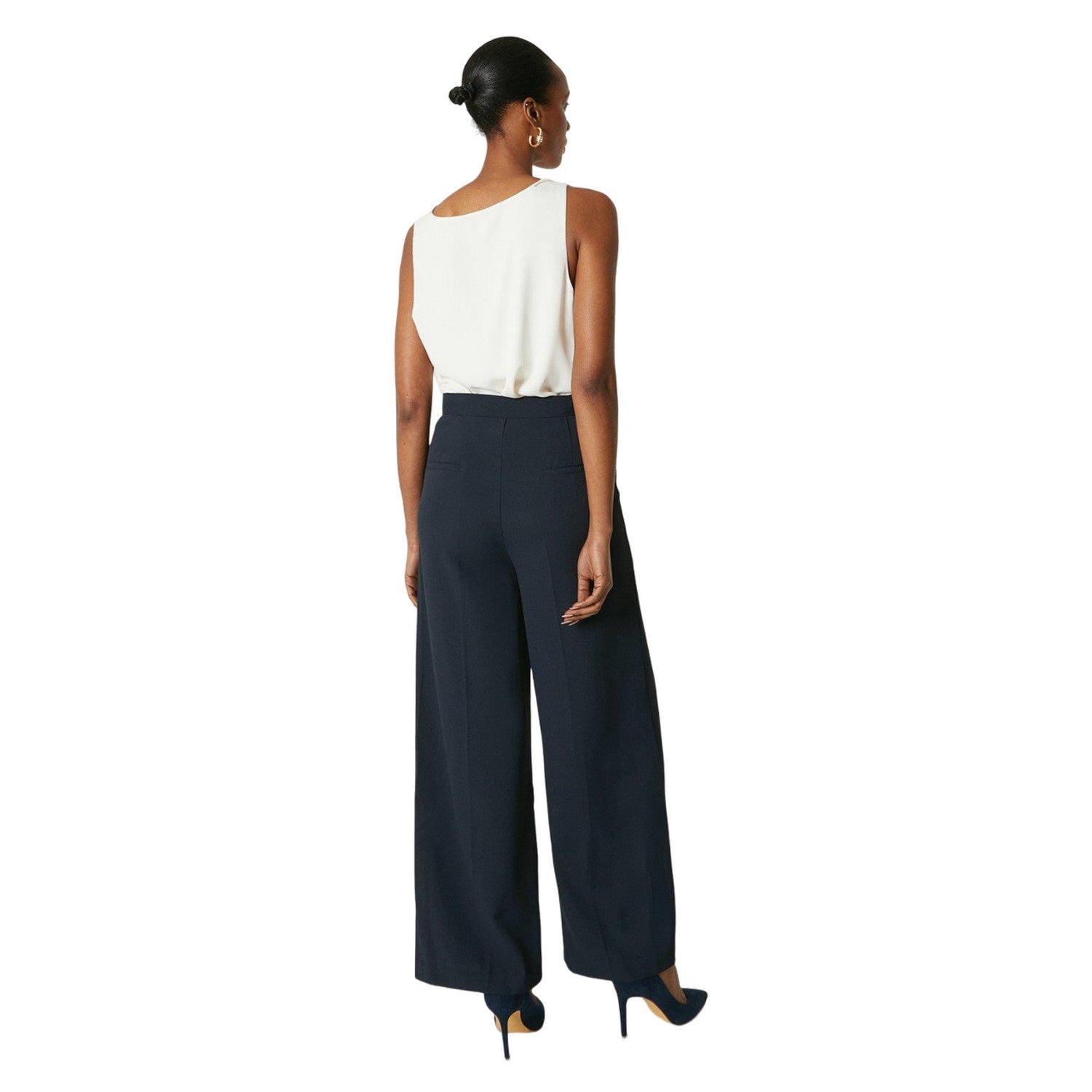 Navy - Back - Principles Womens-Ladies Button Detail Wide Leg Trousers