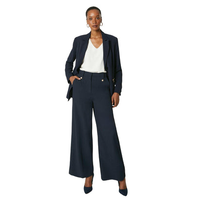 Navy - Side - Principles Womens-Ladies Button Detail Wide Leg Trousers