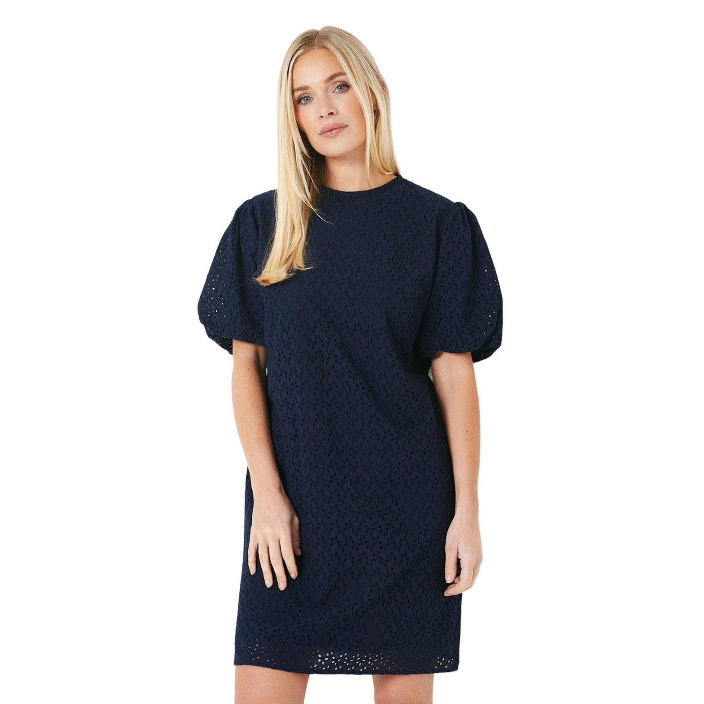 Navy - Front - Principles Womens-Ladies Broderie Petite Shirt Dress