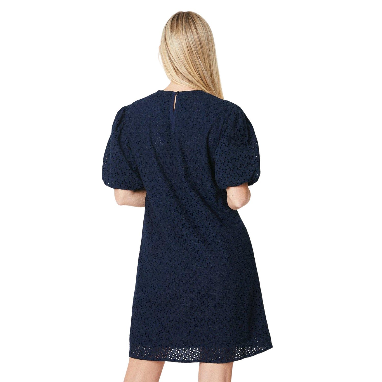 Navy - Back - Principles Womens-Ladies Broderie Petite Shirt Dress