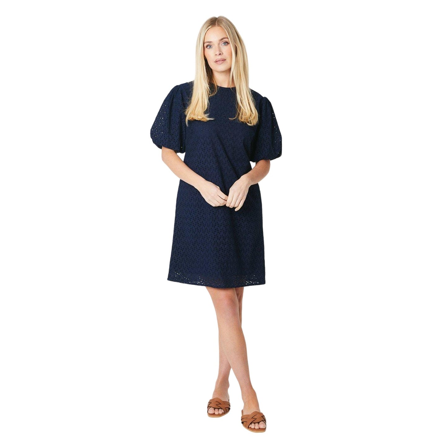 Navy - Side - Principles Womens-Ladies Broderie Petite Shirt Dress