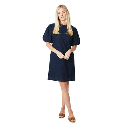 Navy - Side - Principles Womens-Ladies Broderie Petite Shirt Dress