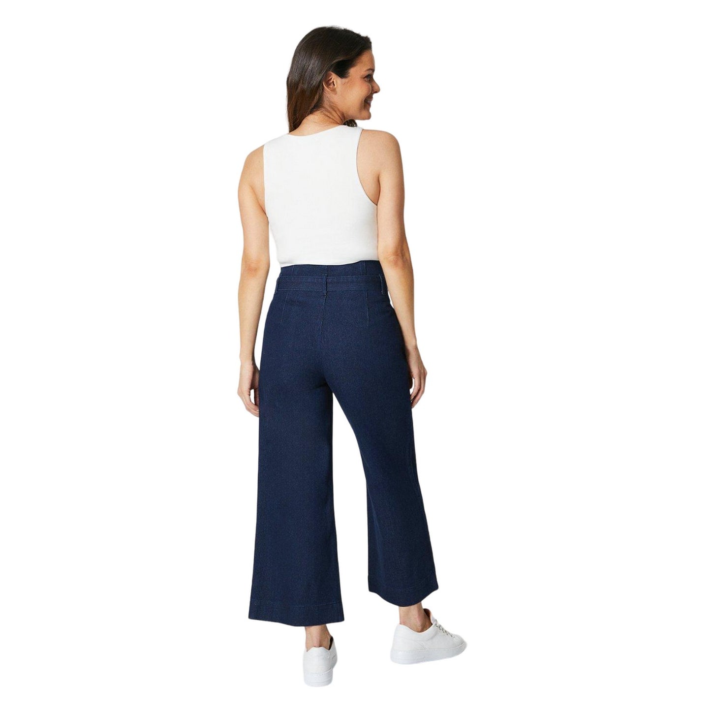 Indigo - Back - Principles Womens-Ladies Belted Petite Wide Leg Jeans