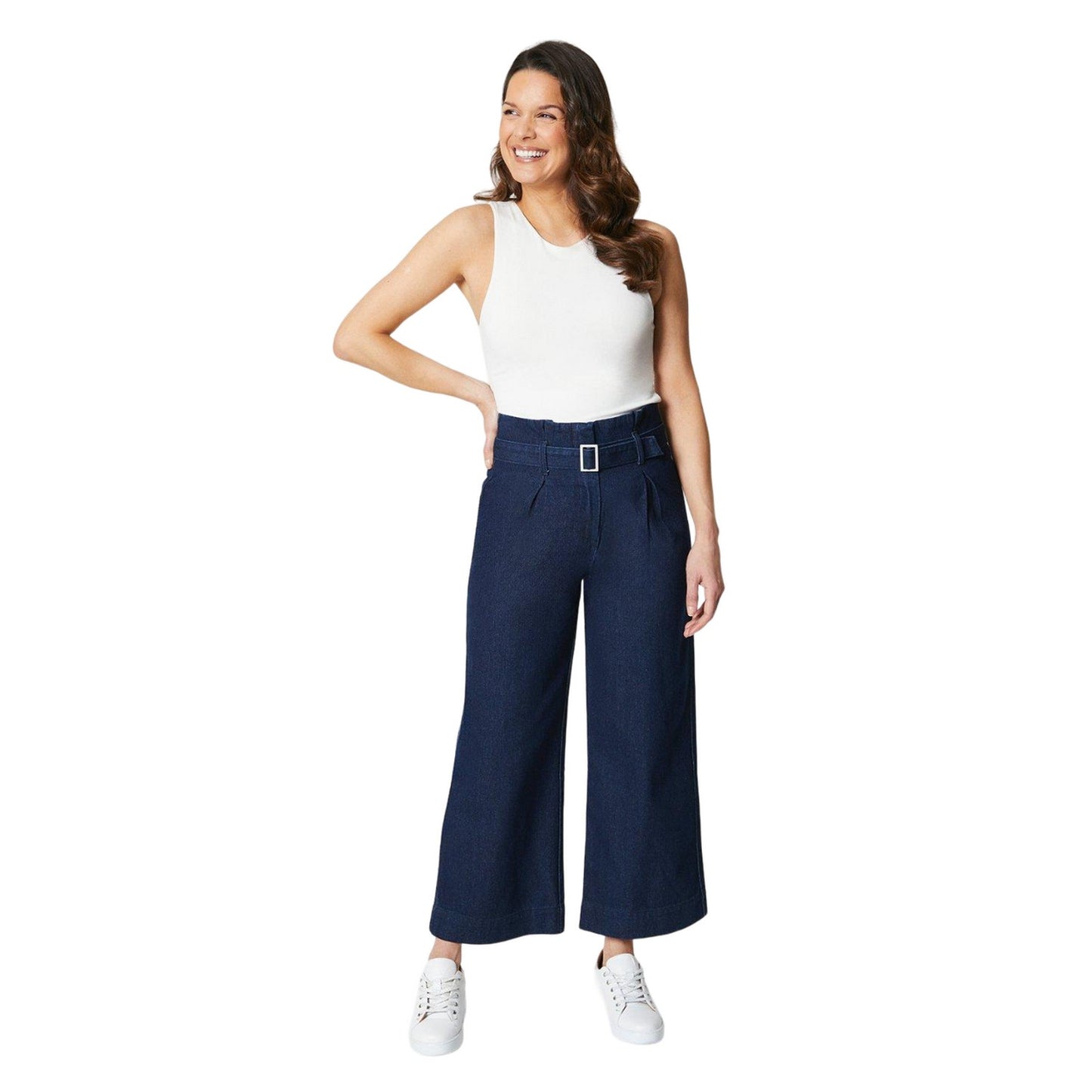 Indigo - Side - Principles Womens-Ladies Belted Petite Wide Leg Jeans