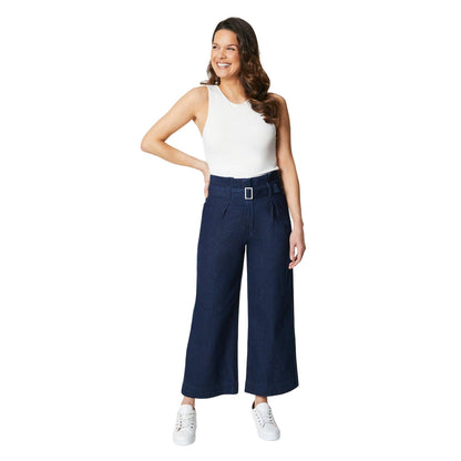 Indigo - Side - Principles Womens-Ladies Belted Petite Wide Leg Jeans