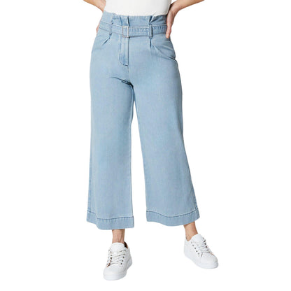 Light Blue - Front - Principles Womens-Ladies Belted Petite Wide Leg Jeans