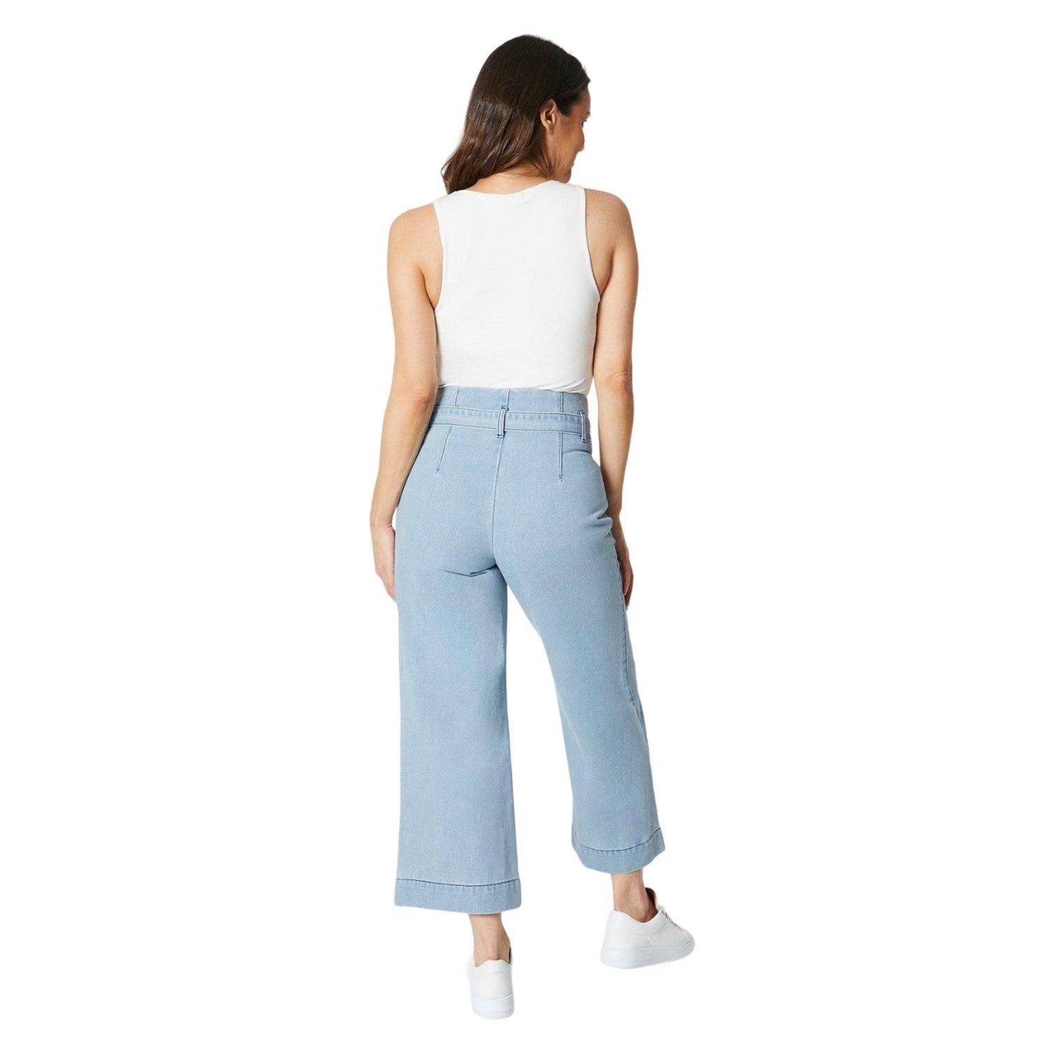 Light Blue - Back - Principles Womens-Ladies Belted Petite Wide Leg Jeans