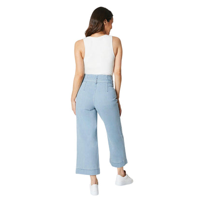 Light Blue - Back - Principles Womens-Ladies Belted Petite Wide Leg Jeans