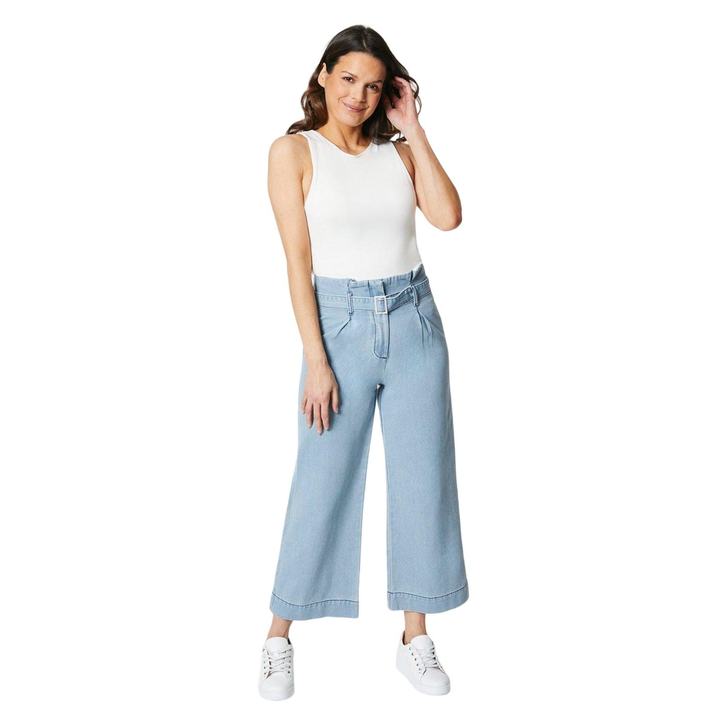 Light Blue - Side - Principles Womens-Ladies Belted Petite Wide Leg Jeans
