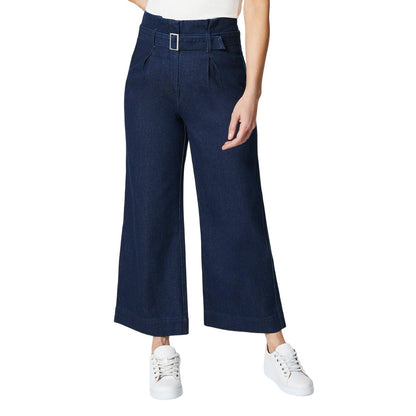 Indigo - Front - Principles Womens-Ladies Belted Petite Wide Leg Jeans