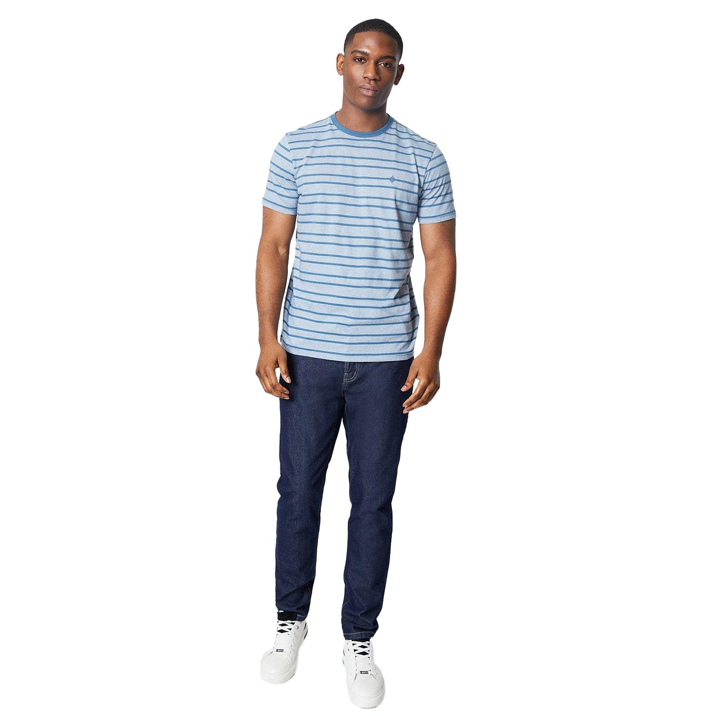 Airforce Blue - Side - Maine Mens Austin Stripe T-Shirt