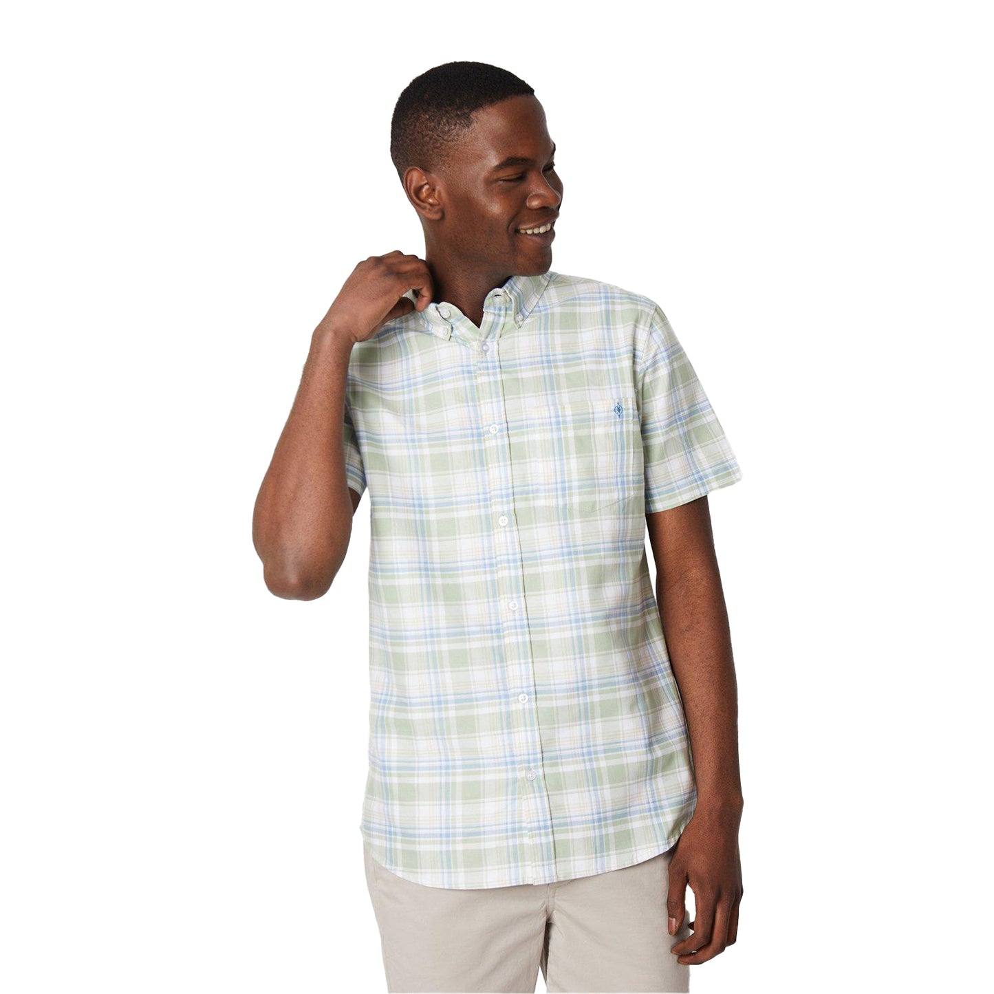 Light Green - Front - Maine Mens Checked Short-Sleeved Summer Shirt