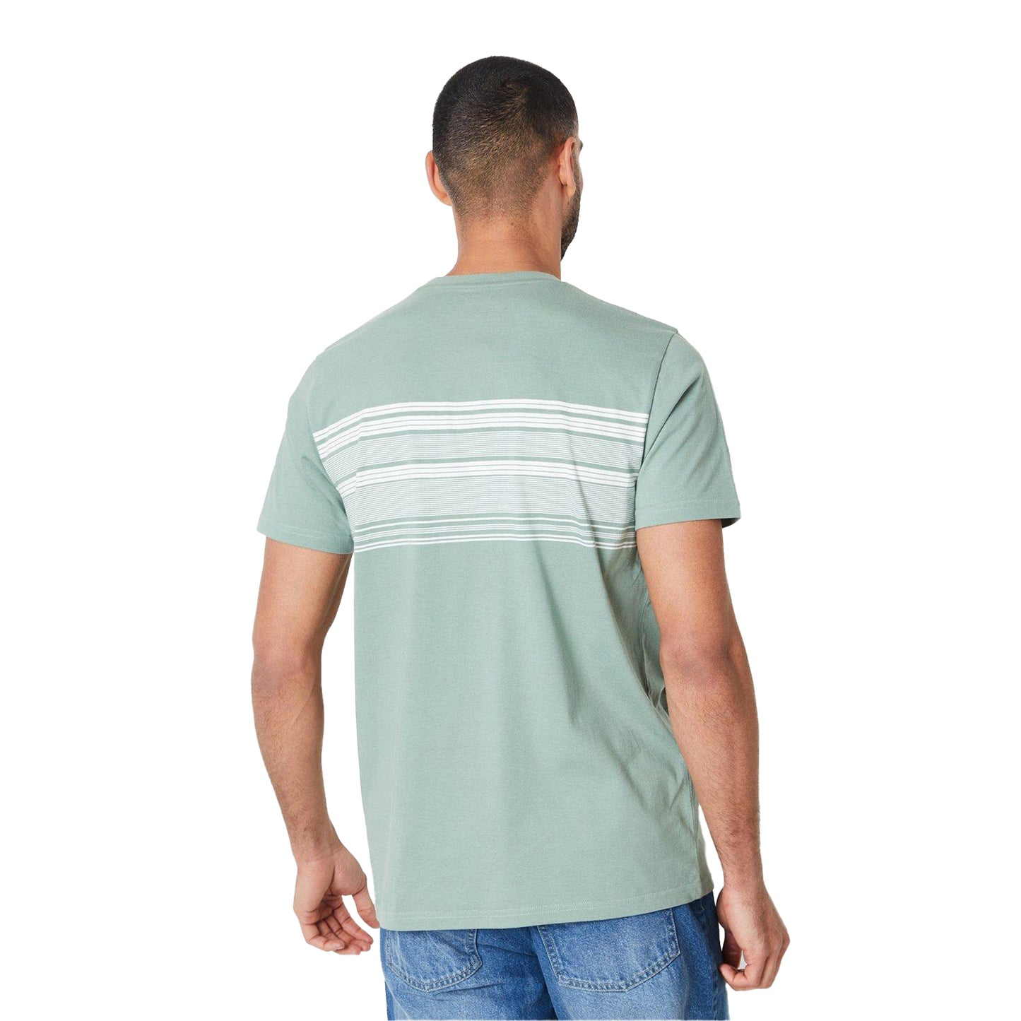 Khaki Green - Back - Maine Mens Chest Stripe Cotton T-Shirt