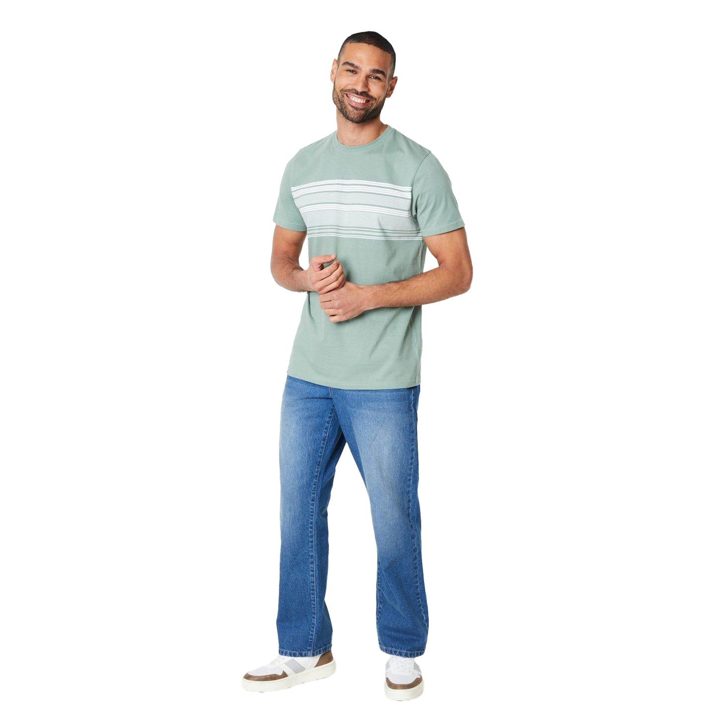 Khaki Green - Side - Maine Mens Chest Stripe Cotton T-Shirt