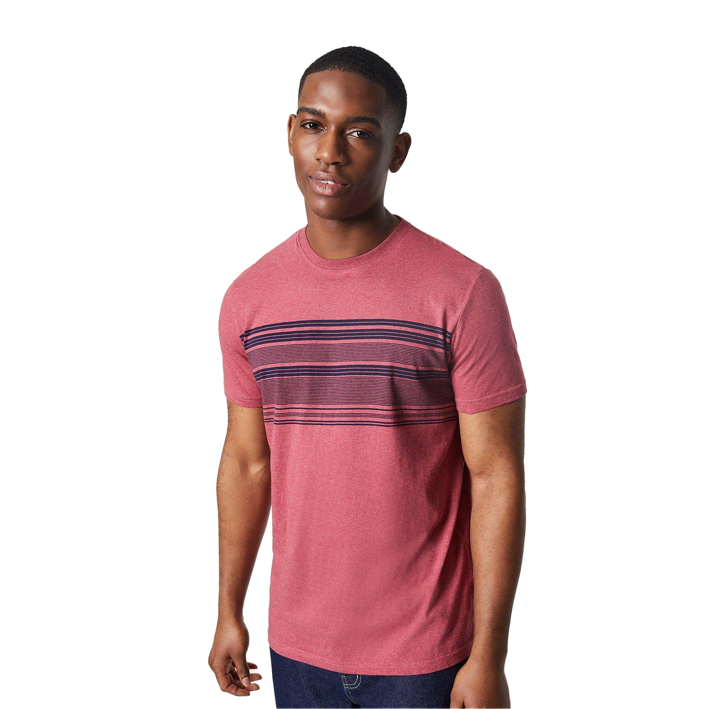 Rose - Front - Maine Mens Chest Stripe Cotton T-Shirt