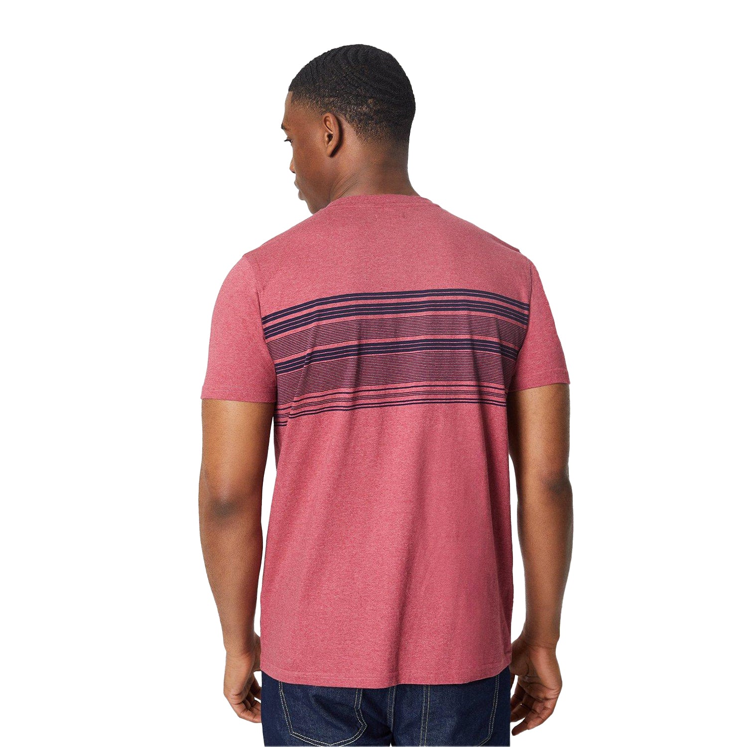 Rose - Back - Maine Mens Chest Stripe Cotton T-Shirt