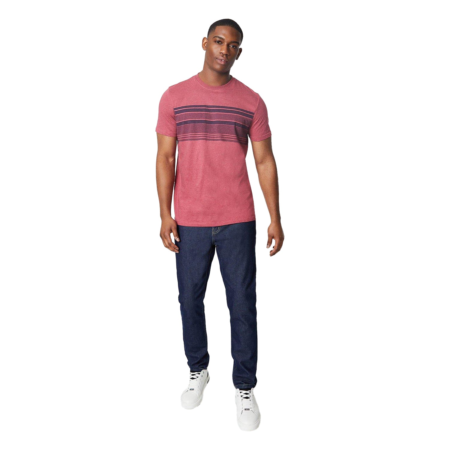 Rose - Side - Maine Mens Chest Stripe Cotton T-Shirt