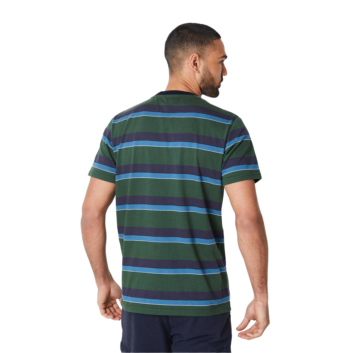 Khaki Green - Back - Maine Mens Boston Stripe T-Shirt