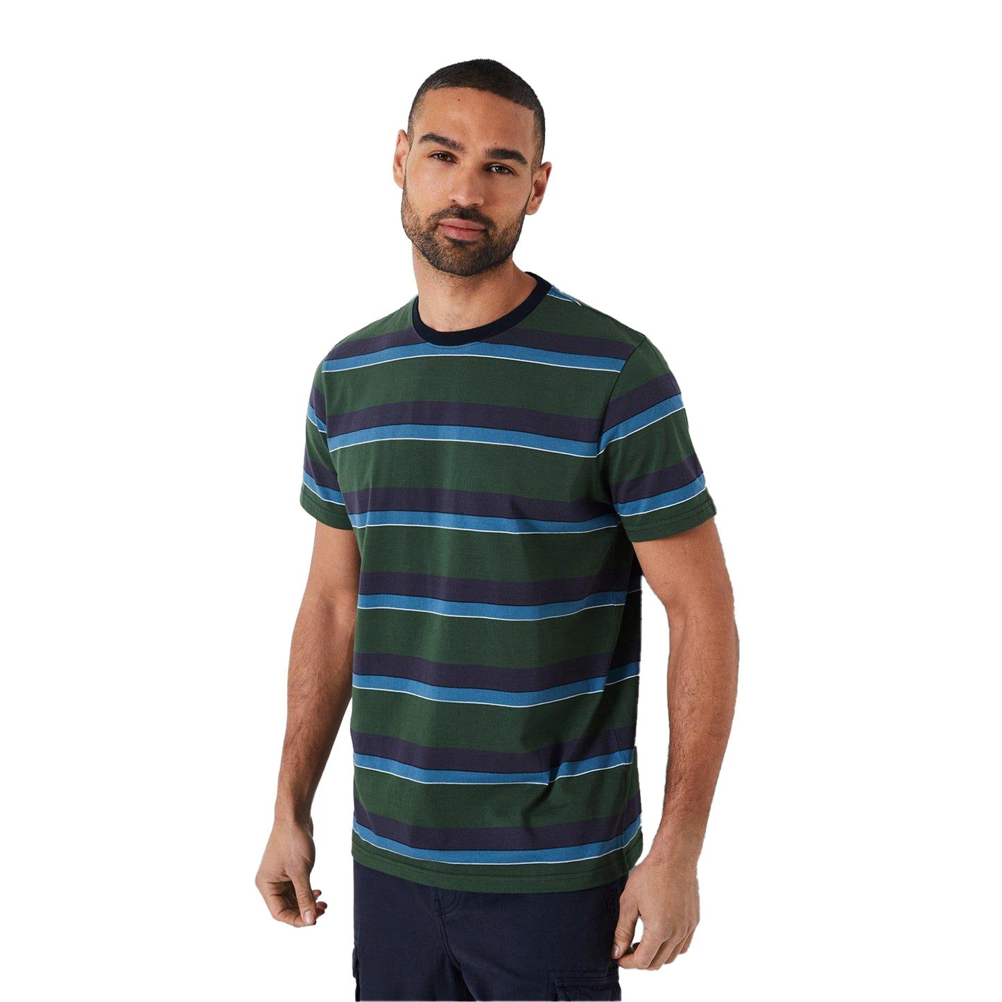 Khaki Green - Front - Maine Mens Boston Stripe T-Shirt