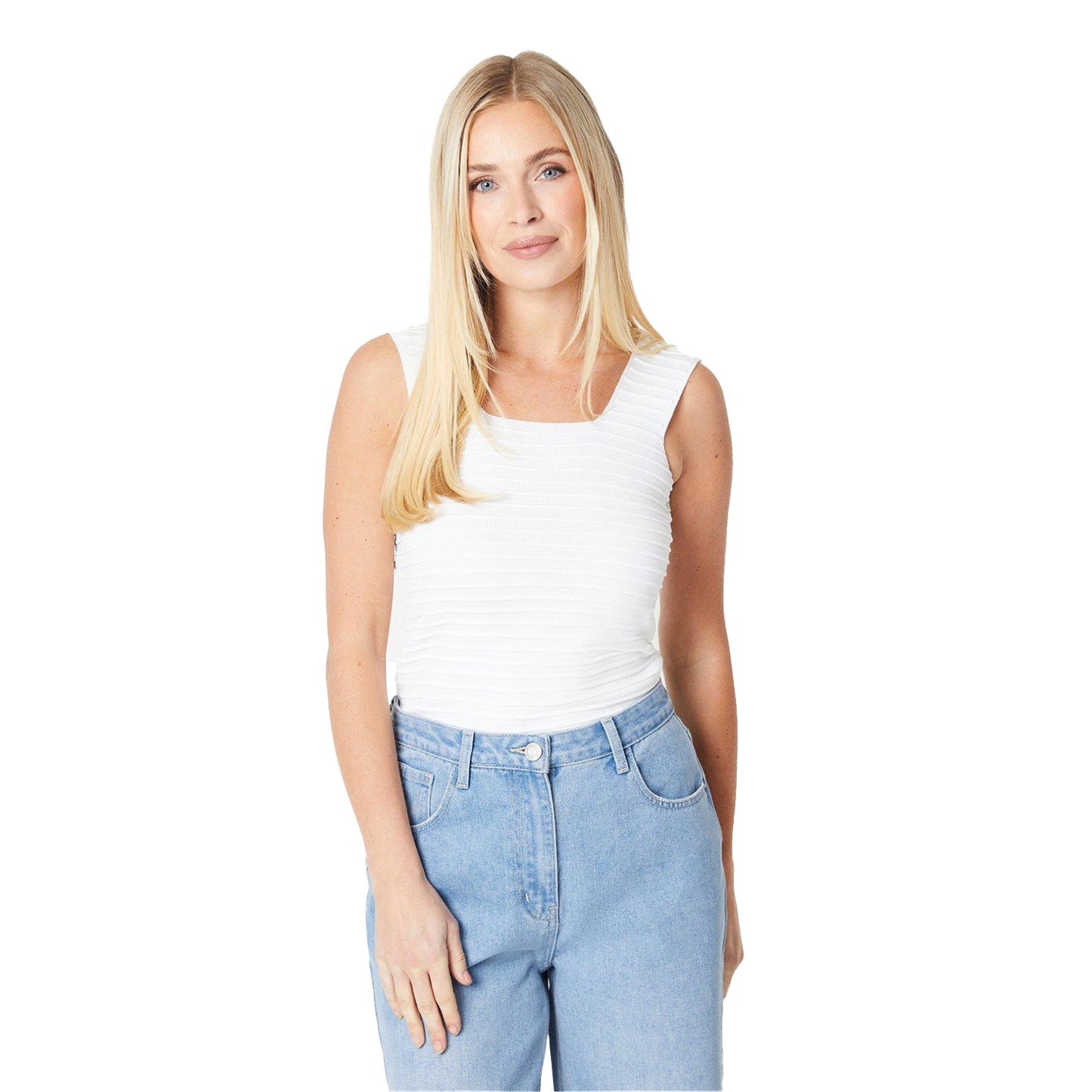 Ivory - Front - Principles Womens-Ladies Ribbed Square Neck Petite Top