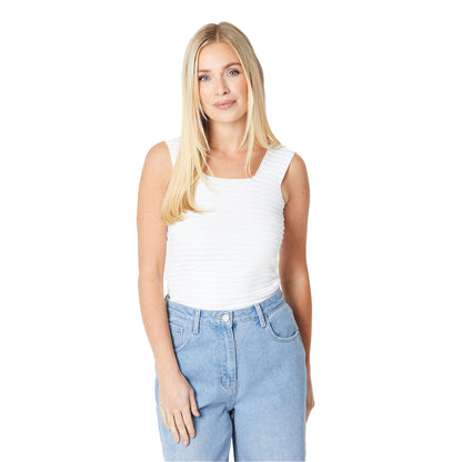 Ivory - Front - Principles Womens-Ladies Ribbed Square Neck Petite Top