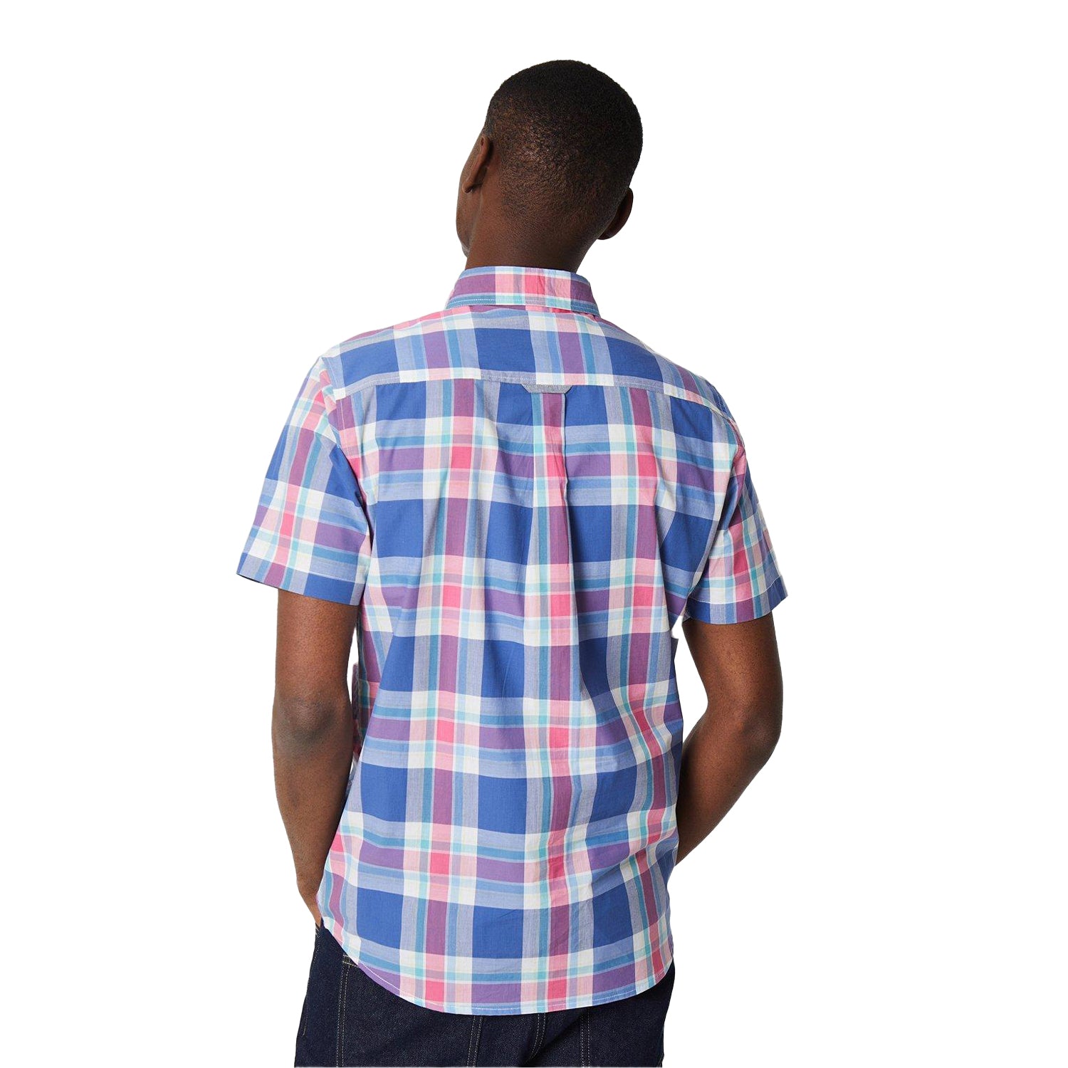 Pink - Back - Maine Mens Large Check Short-Sleeved Summer Shirt