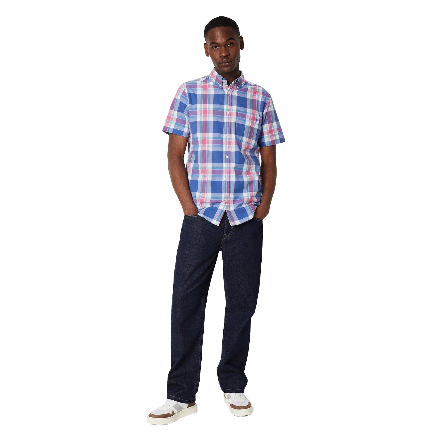 Pink - Side - Maine Mens Large Check Short-Sleeved Summer Shirt