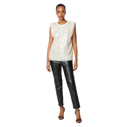 Champagne - Side - Principles Womens-Ladies Sequin Padded Shoulder Top