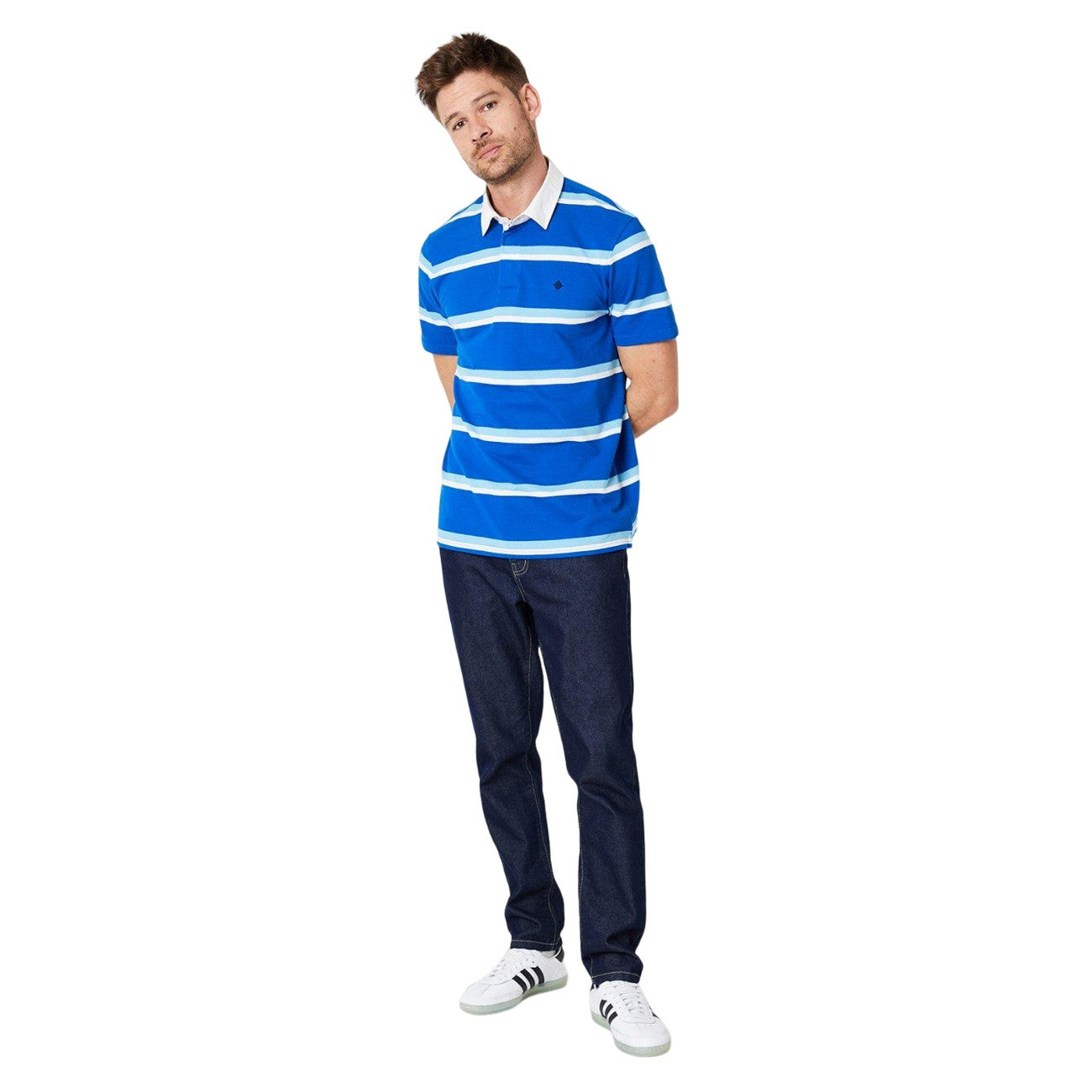 Navy - Side - Maine Mens Marlow Striped Rugby Shirt