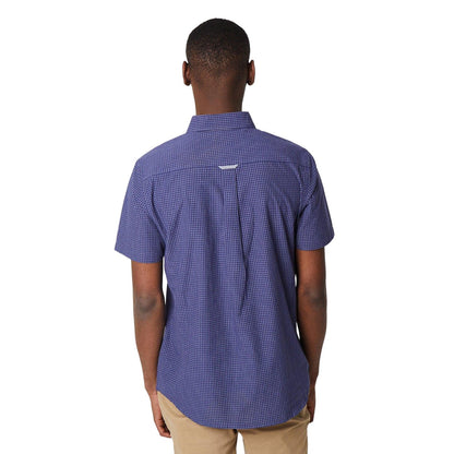 Blue - Back - Maine Mens Graph Checked Seersucker Short-Sleeved Shirt
