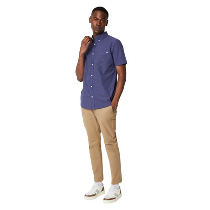 Blue - Side - Maine Mens Graph Checked Seersucker Short-Sleeved Shirt