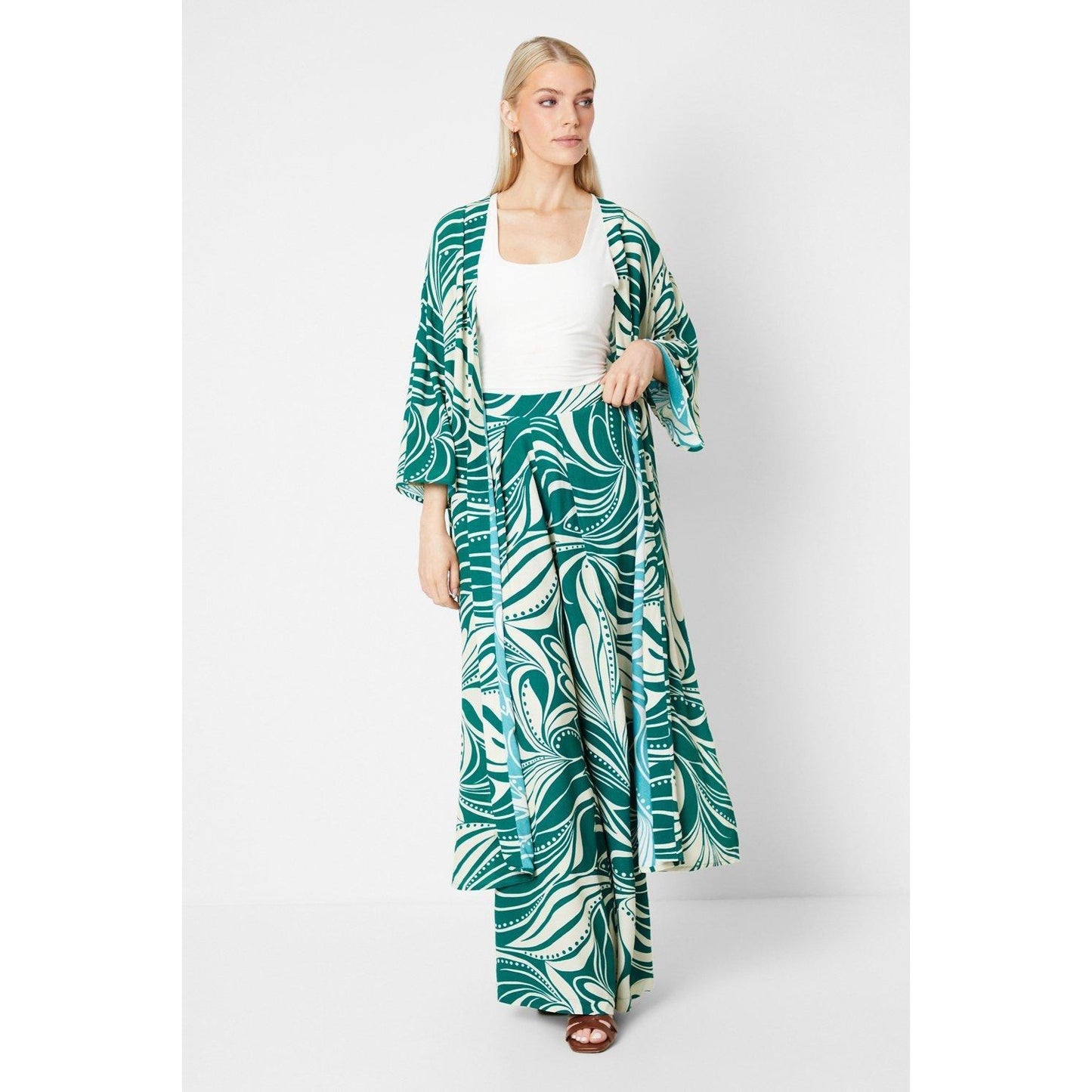 Green - Front - Principles Womens-Ladies Abstract Wide Leg Trousers