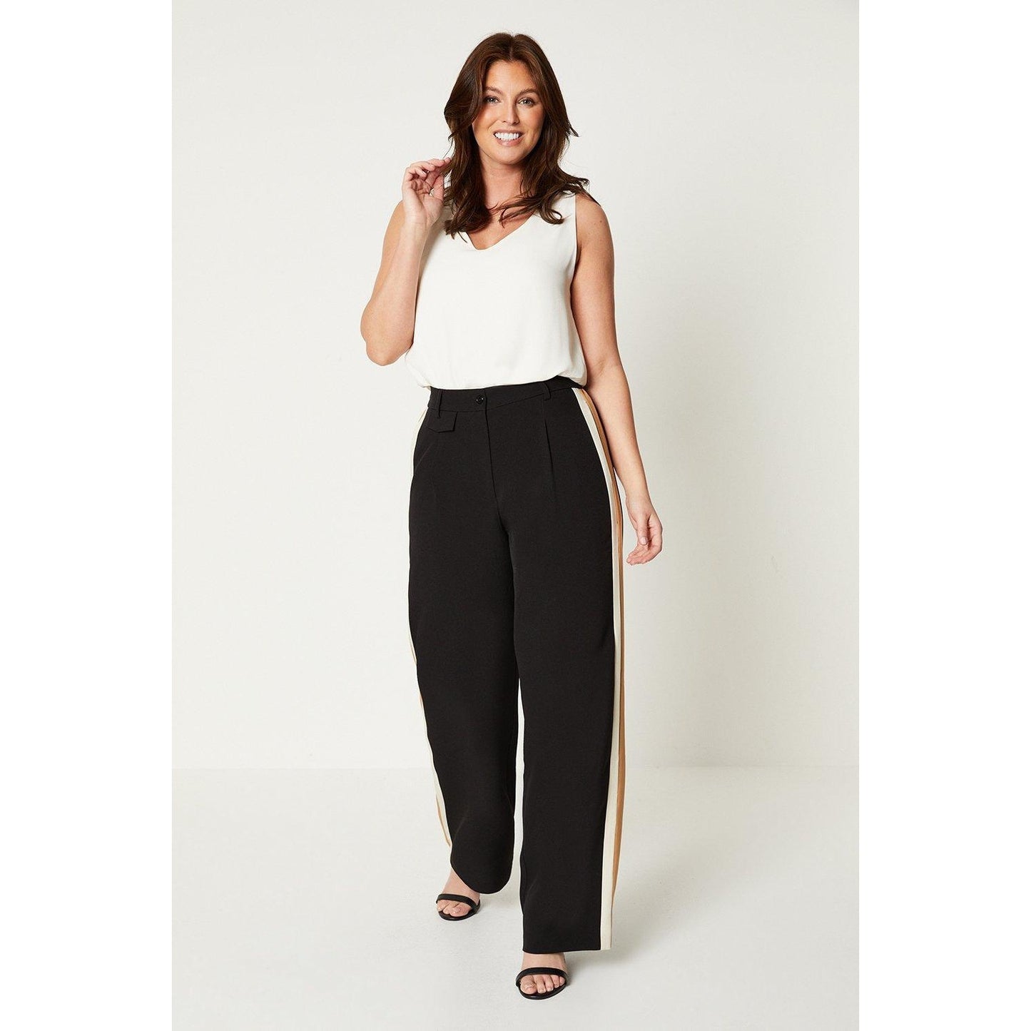 Black - Front - Principles Womens-Ladies Side Stripe Zip Pocket Wide Leg Trousers