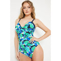 Blue-White-Black - Front - Gorgeous Womens-Ladies Bold Blooms Tummy Control One Piece Swimsuit