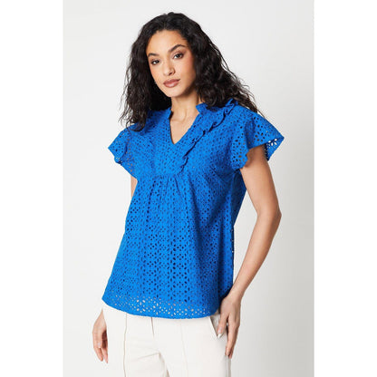 Cobalt - Front - Principles Womens-Ladies Broderie Frill Neck Top