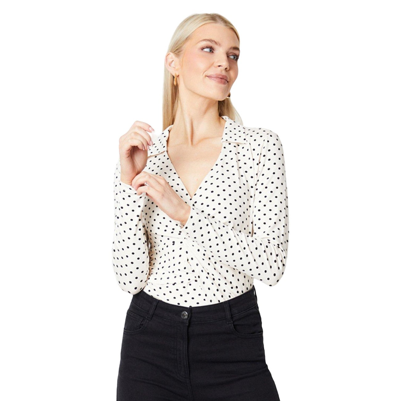 Ivory - Side - Principles Womens-Ladies Collared Jersey Twisted Knot Front Top