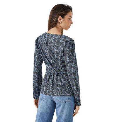 Black - Back - Principles Womens-Ladies Animal Print Ruched Front Long-Sleeved Top