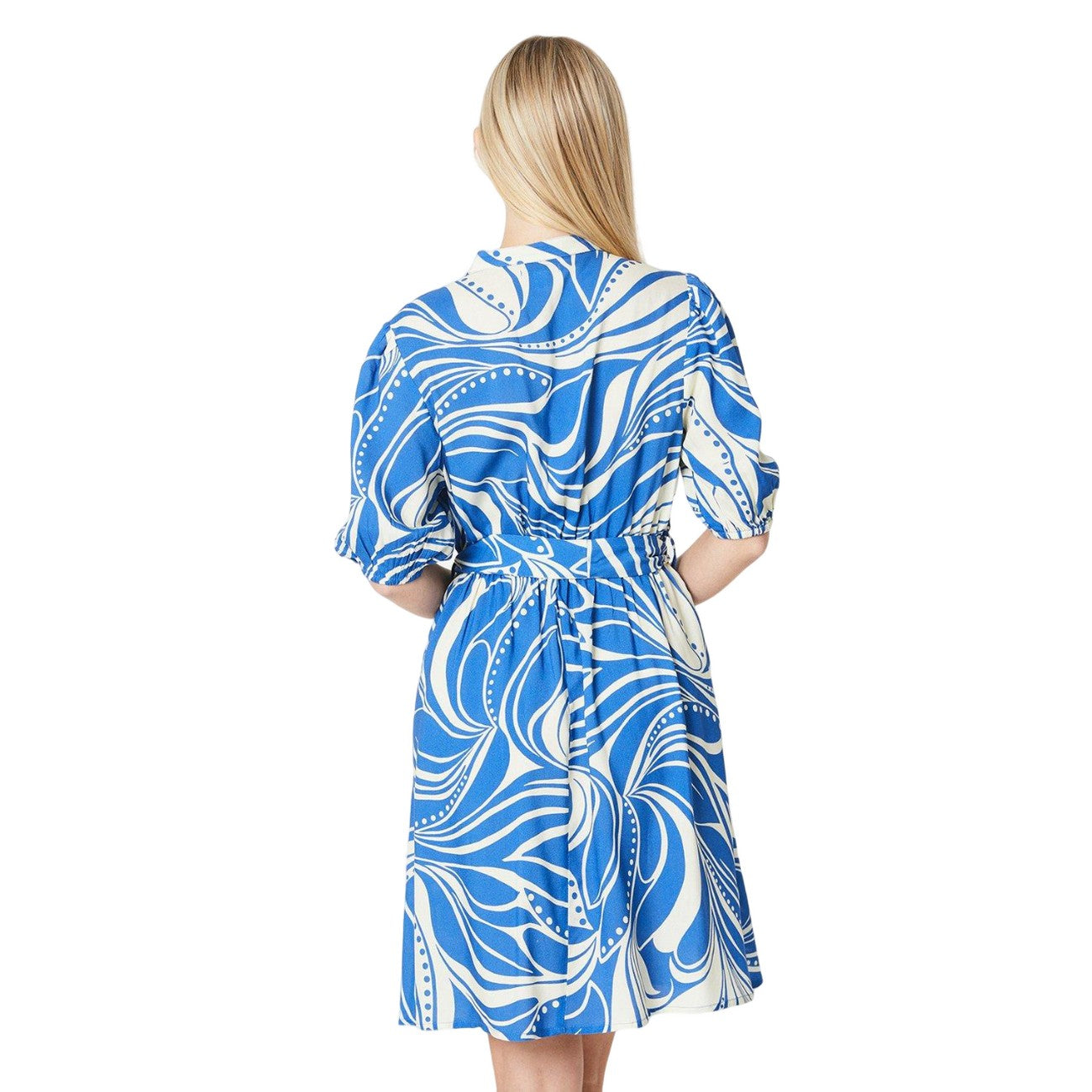 Cobalt - Back - Principles Womens-Ladies Abstract Petite Puff Sleeve Mini Dress