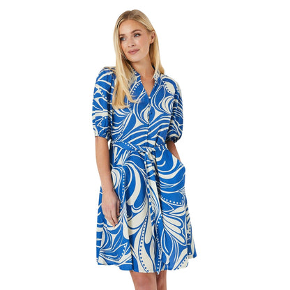 Cobalt - Front - Principles Womens-Ladies Abstract Petite Puff Sleeve Mini Dress