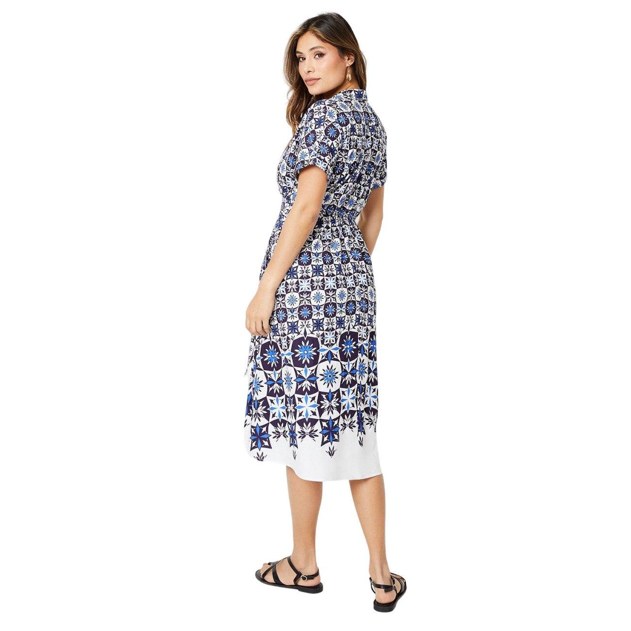 Blue - Back - Principles Womens-Ladies Tile Midi Dress