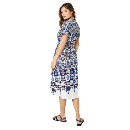 Blue - Back - Principles Womens-Ladies Tile Midi Dress