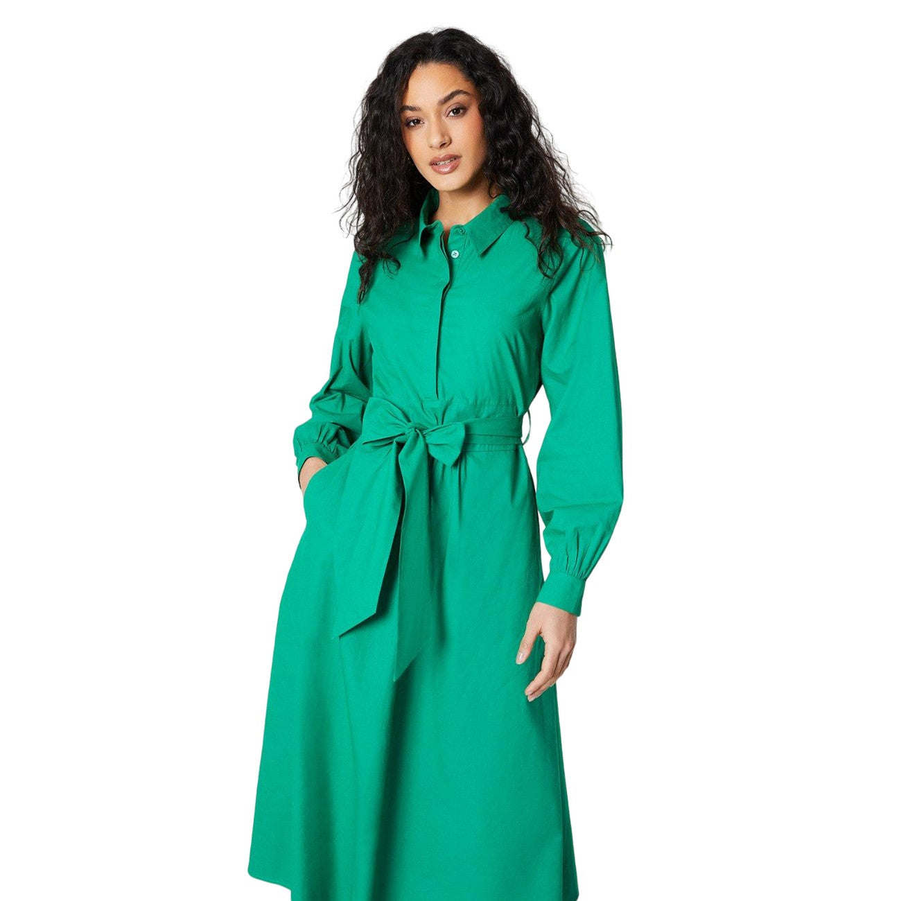 Green - Side - Principles Womens-Ladies Belted Shirt Dress