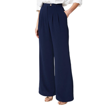 Navy - Front - Principles Womens-Ladies Button Detail Wide Leg Trousers