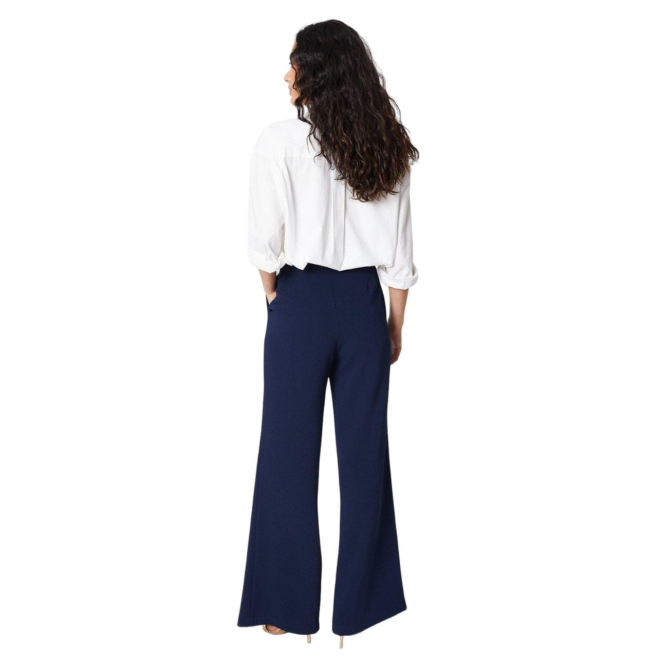 Navy - Back - Principles Womens-Ladies Button Detail Wide Leg Trousers