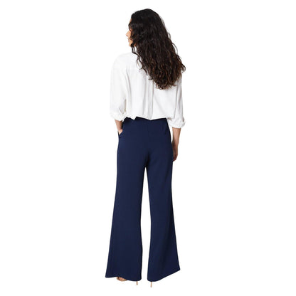 Navy - Back - Principles Womens-Ladies Button Detail Wide Leg Trousers