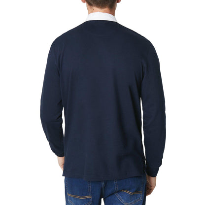 Navy - Back - Maine Mens Embroidered Long-Sleeved Rugby Shirt
