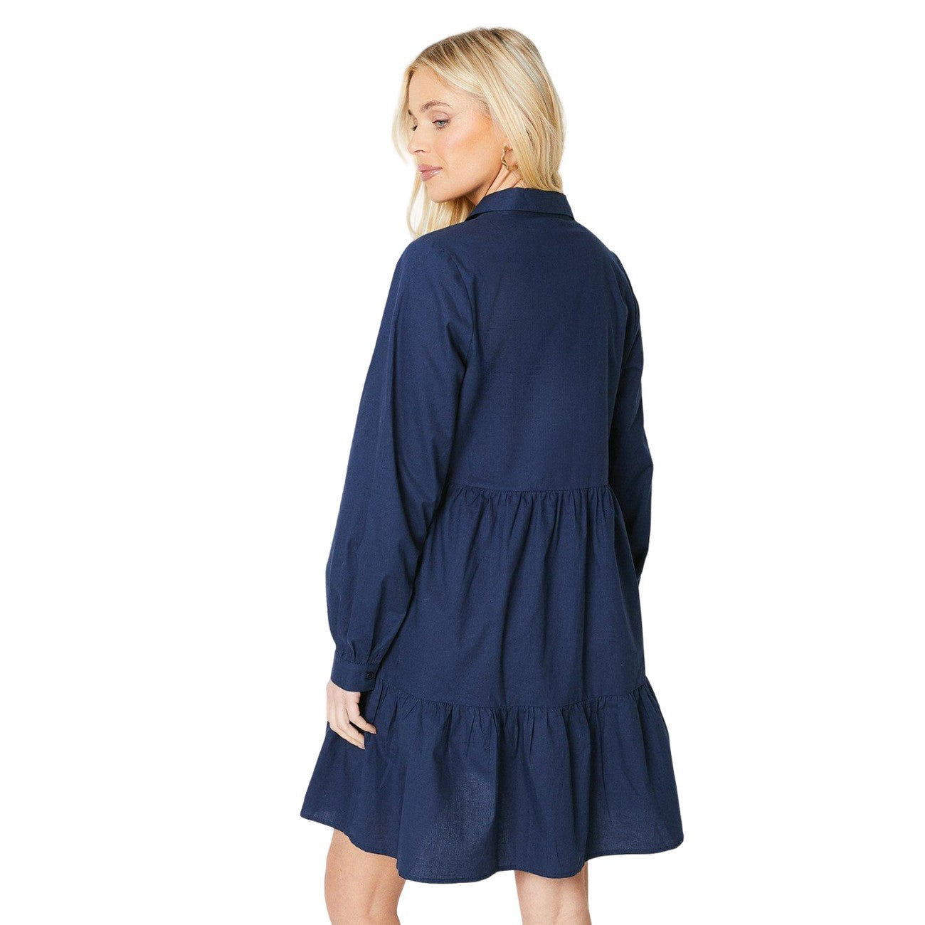 Navy - Back - Principles Womens-Ladies Cotton Poplin Petite Smock Dress