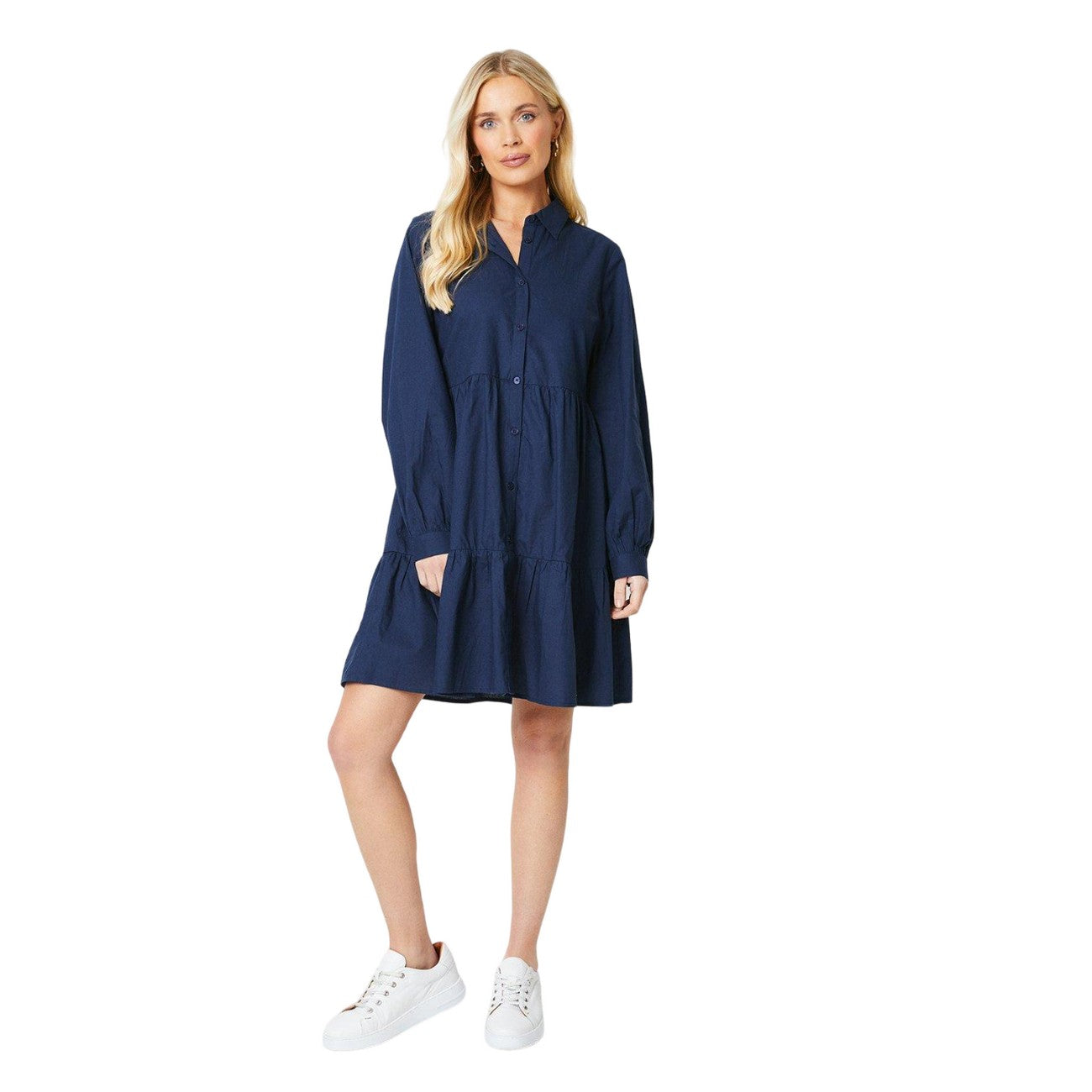 Navy - Side - Principles Womens-Ladies Cotton Poplin Petite Smock Dress